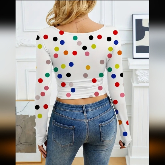 3/$30 Colorful Polka Dot Women's Top - Picture 2 of 5